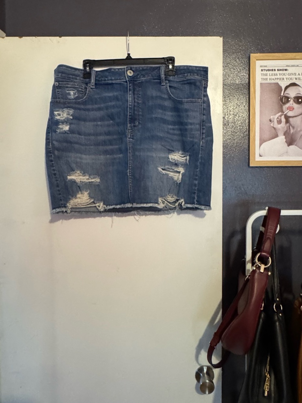 American Eagle Outfitters Ripped Blue Denim Mini Skirt